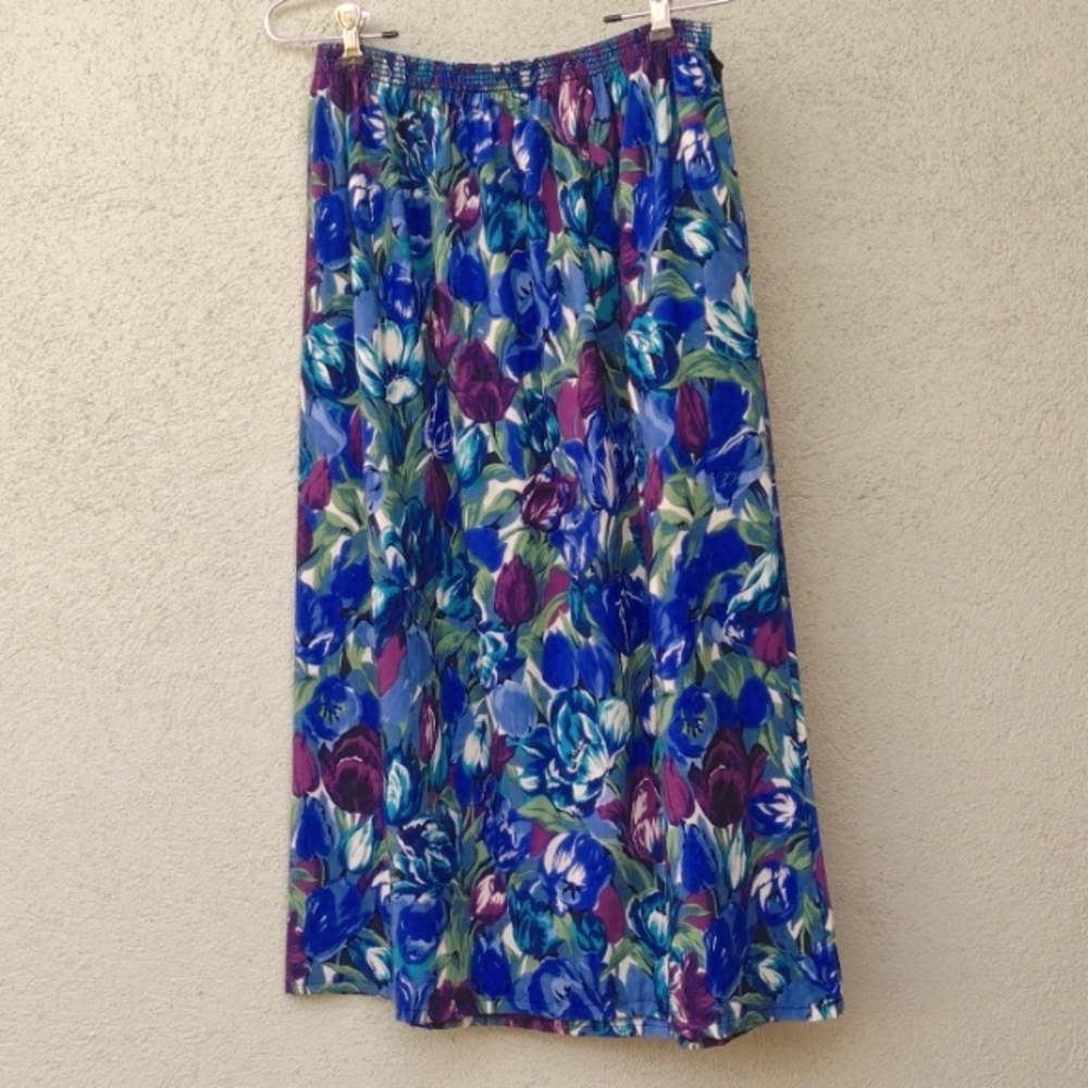 Vintage Flawed Liberty Plus Flawed Thin Blue Floral Wool Skirt Women's Small